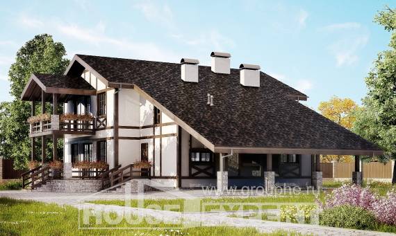 250-002-Л Проект двухэтажного дома мансардой и гаражом, классический домик из кирпича Анапа, House Expert