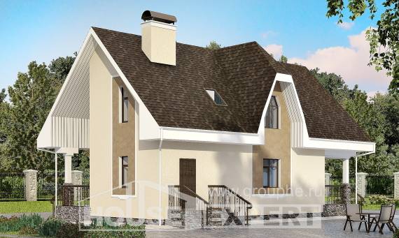 125-001-Л Проект двухэтажного дома мансардой, скромный коттедж из керамзитобетонных блоков Анапа, House Expert