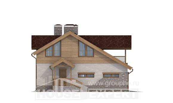 165-002-П Проект двухэтажного дома мансардой и гаражом, бюджетный домик из пеноблока Анапа, House Expert